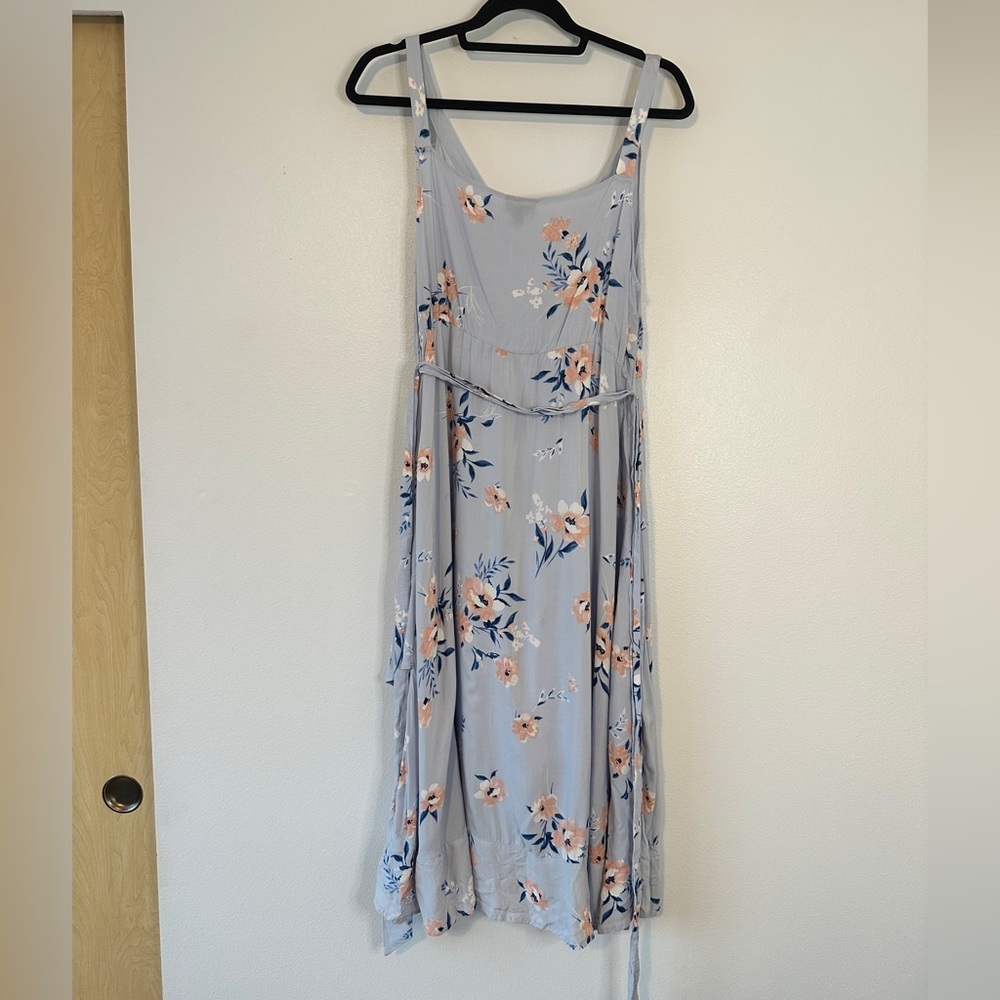 Torrid Women’s Size 1 (14/16) Faux Wrap Ruffle Midi Floral Blue Dress Sleeveless - Picture 3 of 7